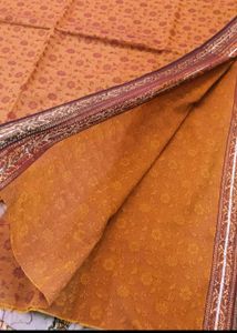 BANARASI Orange Floral Print Dress Material
