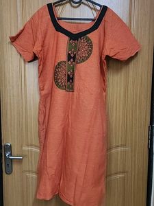 Orange Cotton Kurti With Print