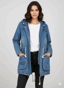 Denim Hooded hip long Jacket
