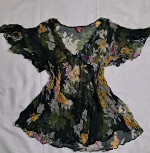 Y2k Vintage Forest Fairy Floral Print Sheer Top