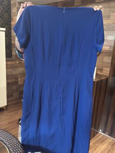 Elegant Royal Blue Embellished Neck Dress