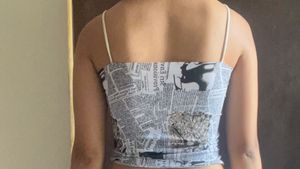 Newspaper Print Spaghetti Strap Crop Top