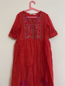 Elegant Orange Embroidered Maxi Dress