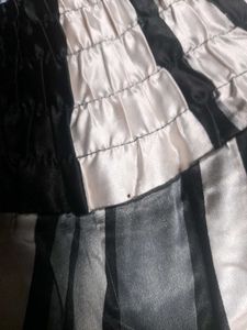 Satin Dress Black &amp; White Strips Women's Partywear