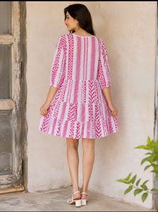 Chic Pink &amp; White Printed Tiered Dress