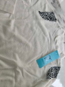 White Mock Neck Top with Shoulder Detail