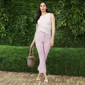 ZARA Lavender White Floral Flare Pants