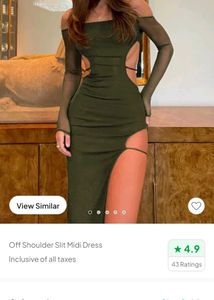 Newme Olive Green Off-Shoulder Cut-Out Midi Dress