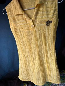 Yellow Sleeveless Lace Top