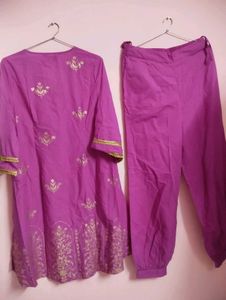 Elegant Purple Kurta Set with Gold Print