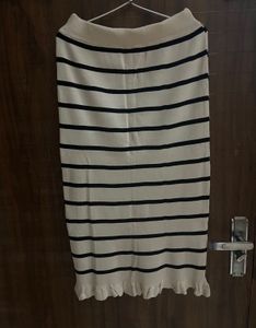 Striped Knit V-Neck Button-Up Top and Skirt Co-ord