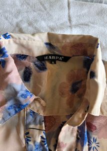 Sheer Floral Print Button-Up Shirt