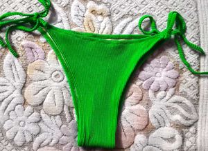 Bright Green Ribbed Tie-Side Bikini Bottoms