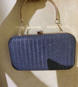 Grey Shining Purse With Golden Handle