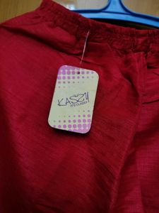Vibrant Red Silk Blend Pants