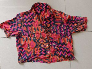 Brand "ONLY" Retro Abstract Print Button-Up Shirt