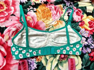 Green Floral Print Bra