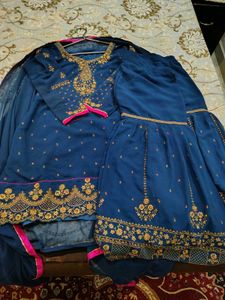 Beautiful Blue Kurta Set with Gold Embroidery