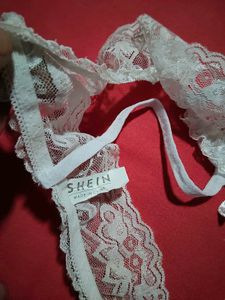 White Lace Pearl Detail Open Crotch Thong Panty