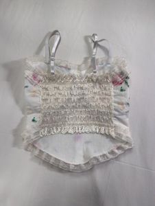 Floral Lace Trim Corset Top