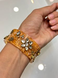Stunning2 Red &amp; Silver Leaf Bangle Set and peach