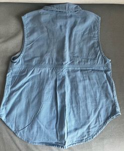Light Wash Denim Sleeveless Collared Zip Top