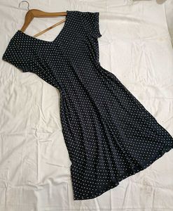Navy Blue Polka Dot Midi Dress
