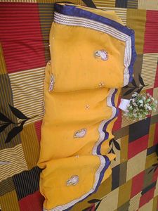 mustard Embroidered Saree