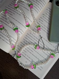 pink tulip beaded phone charm