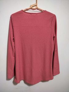 Women's Pink Textured Zip-Up Top