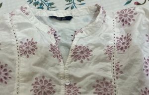 White Embroidered Peplum Crop Top