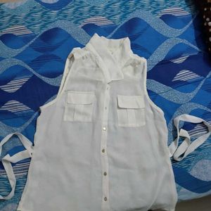 Transparent White Fitted Shirt with Tie