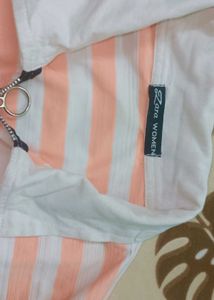 Zara peach &amp; white Striped Crop Top👕
