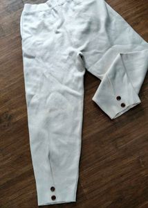 Cream Knit Pants with Button Detail