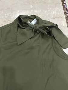 Kazo Chic Olive Green Asymmetrical Tunic Top