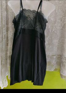 M&amp;S Black Lace Trim Slip Dress