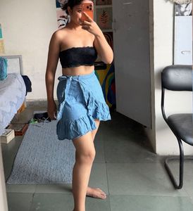 Light Blue Ruffled Mini Skirt