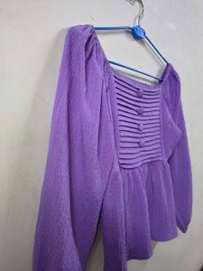 Purple Textured Square Neck Peplum Top