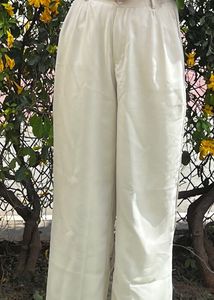 Cream Pleated High-Waist Trousers