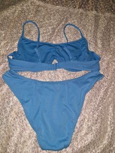 Blue Textured Bikini Set