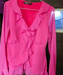 Vibrant Pink Ruffle Blouse