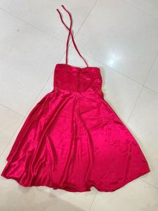 Elegant Red Satin Halter Dress