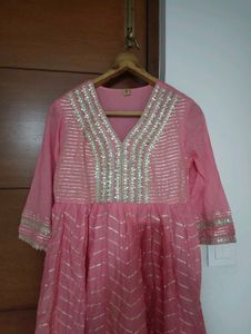 Pink Ethnic Gown With Golden Embroidery 🪷✨