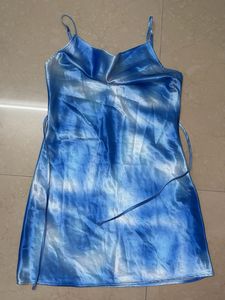 Blue Tie-Dye Satin Slip Dress