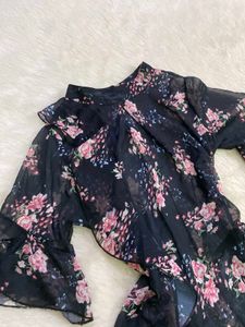 Floral Bell Sleeve Sheer Top