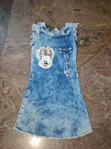 Cute Minnie Mouse Denim Dress for Girls