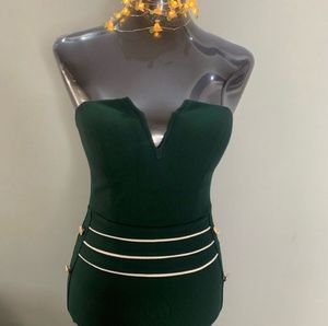 Emerald Green V-Neck Bodycon Dress