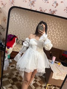 Enchanting White Off-Shoulder Dress🦋🧚🏻‍♀️