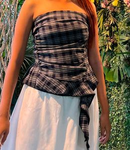 Chic Plaid Smocked Tube Top
