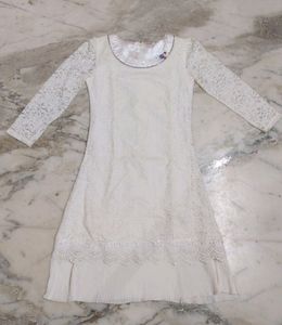 Off White Embroidered Lace Dress